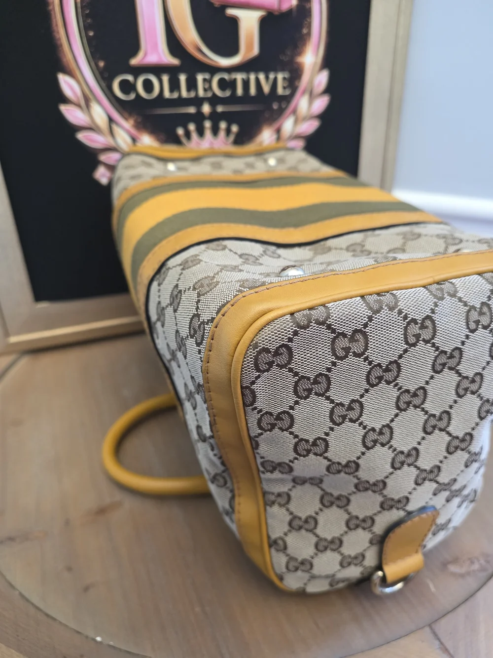 Gucci Vintage Web Medium Boston GG Canvas Yellow Green Bag